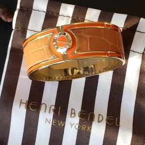 Henri Bendel Rare Orange & Gold Leather Bangle